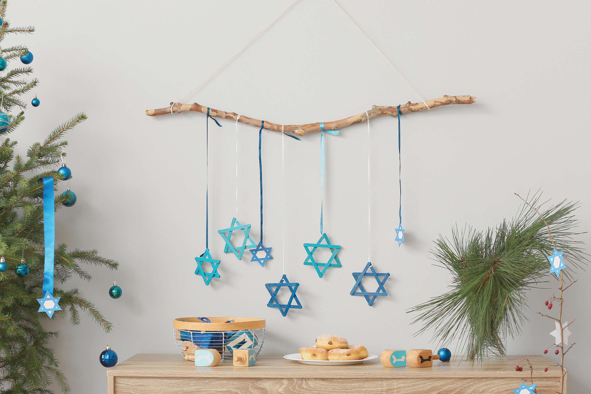 Christmas tree and Hanukkah decorations